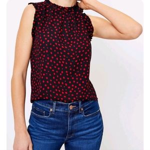 Loft Dotted Mixed Media Ruffle Shell Top Large